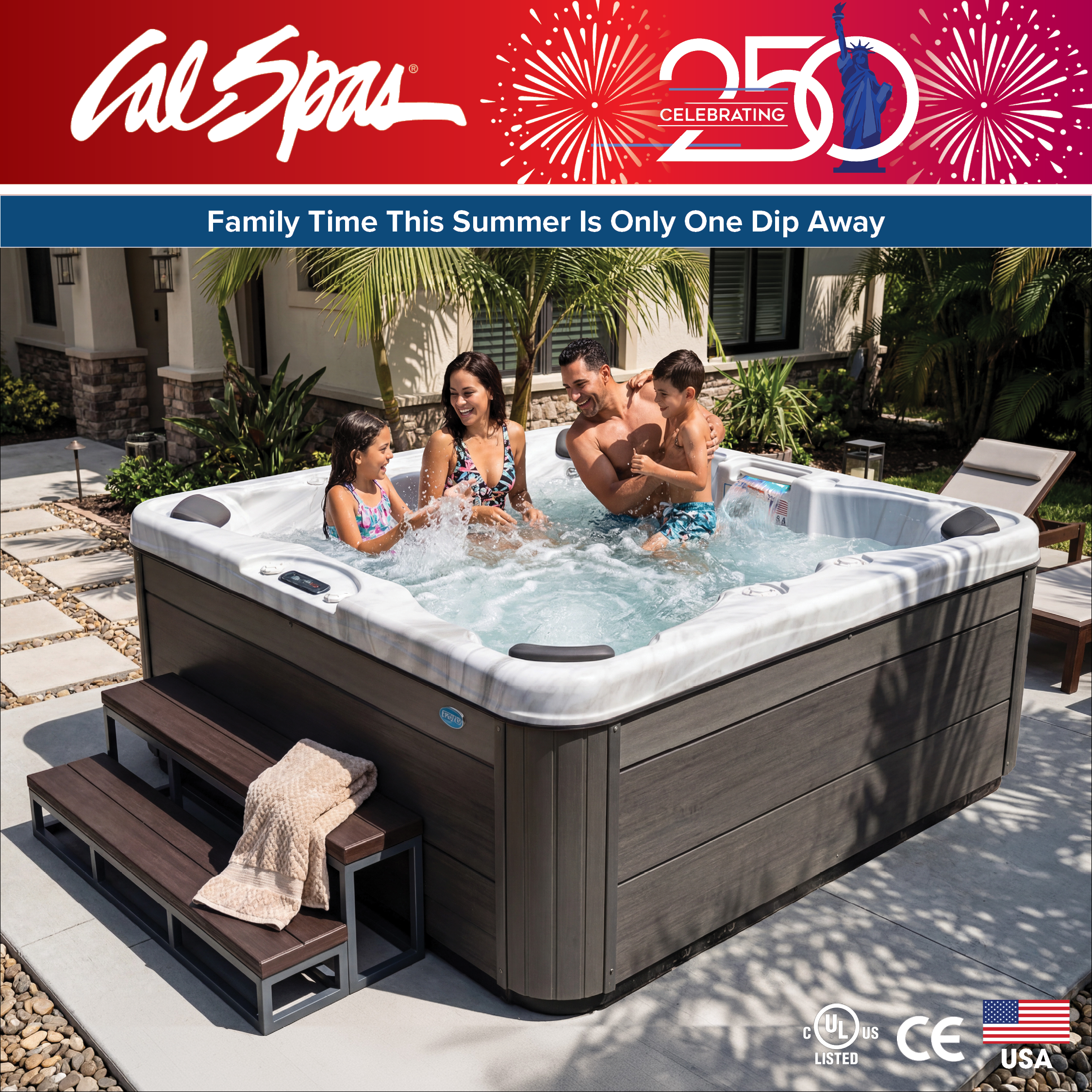 Calspas hot tub being used in a family setting - Bedford
